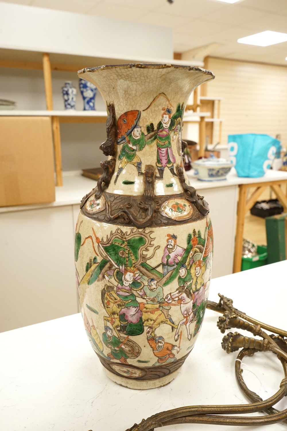 A late 19th century Chinese crackle glaze vase, 46cm